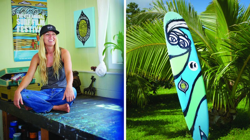 Heather Brown in Studio and Surfboard